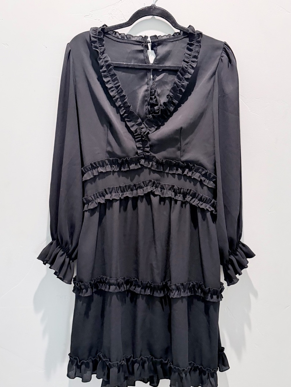 Amazon Black Ruffled V-Neck Dress